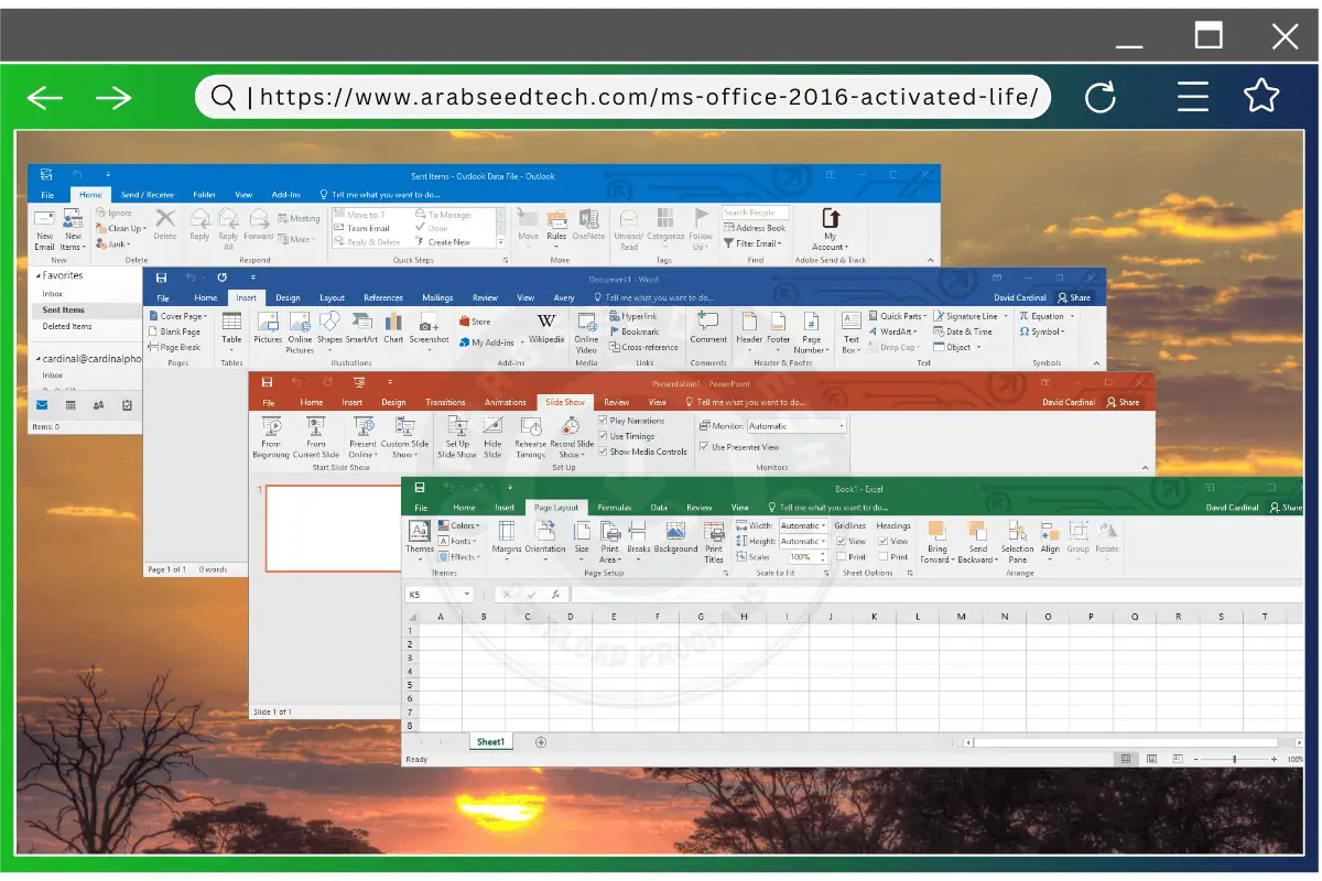 واجهة Office 2016 تعرض تصميمًا مبسطًا مع قوائم يمكن الوصول إليها ومنطقة تحرير المستندات المركزية