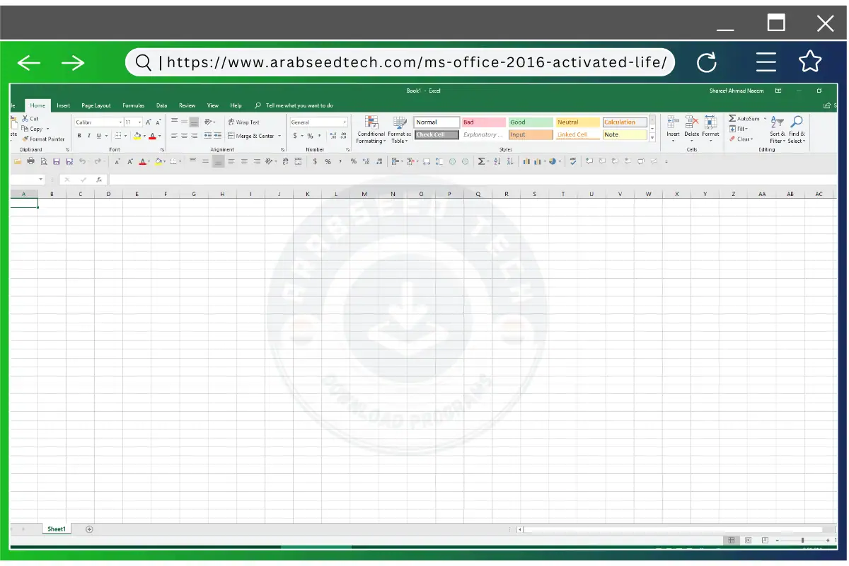 عرض Microsoft Excel 2016 الذي يعرض جدول بيانات يحتوي على أدوات مختلفة لإدخال البيانات وتحليلها