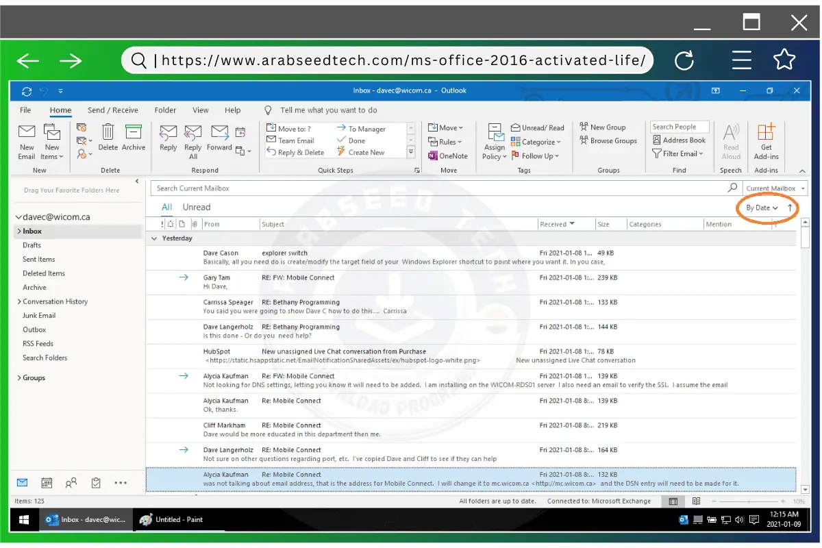 نظرة عامة على Office 2016 Outlook، توضح وظائف البريد الإلكتروني الوارد والتقويم والمهام لتسهيل التواصل