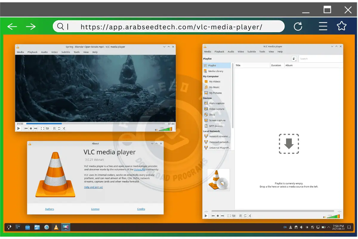 تحميل برنامج VLC للكمبيوتر من ميديا فاير مشغل الوسائط العملاق لأجهزة الكمبيوتر، أحدث إصدار، مجانًا. VLC برنامج مجاني ومفتوح المصدر، يتميز بقوته وشعبيته الواسعة، ويدعم تشغيل مختلف ملفات الصوت والفيديو، بما في ذلك معظم صيغ ملفات الفيديو الشائعة. يُعد VLC Media Player 2026 مشغلًا رائعًا للصوت والفيديو، يتيح لك مشاهدة محتوى أقراص DVD والقنوات الفضائية عبر الإنترنت من خلال نطاقات التردد العالي وعبر بروتوكولي IPv4 وIPv6. يعمل البرنامج على العديد من أنظمة التشغيل، ويُنافس بقوة برامج تشغيل الفيديو والصوت الأخرى مثل Media Player Classic.